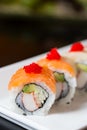 Salmon sushi set, Japanese food Royalty Free Stock Photo