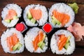 Salmon sushi tray Royalty Free Stock Photo