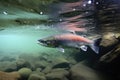 salmon swimming upstream to spawn in clear mountain rivers