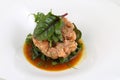 Salmon tartare with sauce and arugula