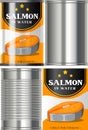 Salmon tinned can isolated set