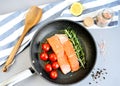 Salmon Trout Fillet on Pan Cooking Raw Fish Royalty Free Stock Photo