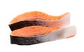 Salmon, trout, steak, slice of fresh raw fish, isolated on white background with clipping path