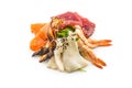 Salmon tuna smoked eel shrimp as asian sea fish salad. Royalty Free Stock Photo