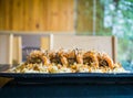 Salmon unagi ebi tempura roll, Japanese modern food