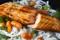 Salmon with vegetables and pasta