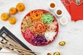 Salmon Yee Sang or Yusheng, a Prosperity Toss Dishfor Chinese New Year Celebration