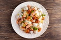 Salmon and young potato warm salad with a lemony yogurt dressing Royalty Free Stock Photo