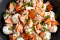 Salmon and young potato warm salad with a lemony yogurt dressing Royalty Free Stock Photo