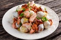 Salmon and young potato warm salad with a lemony yogurt dressing Royalty Free Stock Photo