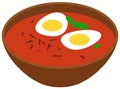 Salmorejo soup with tomatoes, bread with chopped boiled egg