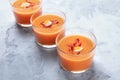 Salmorejo, Spanish chilled tomato and bread soup, served in glasses