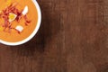 Salmorejo, Spanish cold tomato soup, close-up shot from the top Royalty Free Stock Photo