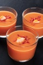 Salmorejo, Spanish cold tomato soup, in glasses, close-up shot