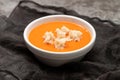 Salmorejo, Spanish cold tomato soup in small bowl
