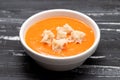 Salmorejo, Spanish cold tomato soup in small bowl