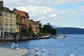 SALO, ITALY - MAY 15, 2017: Garda lake front Lungolago Zanardelli with boats moored, Salo, Italy Royalty Free Stock Photo