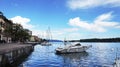 SALO, ITALY - MAY 15, 2017: Garda lake front Lungolago Zanardelli with boats moored, Salo, Italy Royalty Free Stock Photo