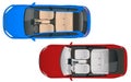 Salon car wagon and salon car sedan view from above, vector illustration. Compact Hybrid Vehicle. Eco-friendly hi-tech