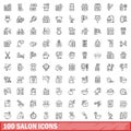 100 salon icons set, outline style Royalty Free Stock Photo