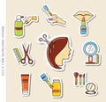 Salon icons/stickers set of girls with shadow in trendy flat style