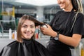 salon services, hairdresser with round brush