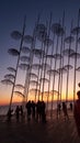 Salonica city umbrellas on the port greece