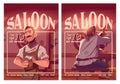 Saloon cartoon ad posters with old style tavern