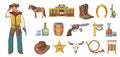 Saloon icons set, cartoon style