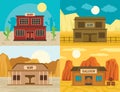 Saloon pub wild west banner concept set flat style Royalty Free Stock Photo