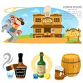 Saloon set of illustrations. Wild West. Cowboy, alcohol, entertainment