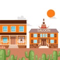 Saloon in western American town, flat style cartoon house, vector illustration Royalty Free Stock Photo