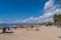 Salou beach Costa Dorada Catalonia Spain visitors and sunshine Platja de Llevant one of several beaches in the tourist town