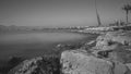 Salou, Tarragona. B/W welcome sign of Salou over the rocks