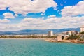 SALOU, SPAIN - JUNE 6, 2017: Coastline Costa Dorada, main beach in Salou, Tarragona, Catalunya, Spain. Copy space for text.