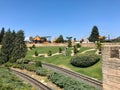 Salou, Spain, June 2019 - A train traveling down train tracks near a building Royalty Free Stock Photo