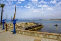 Salou, Tarragona, Spain - June 09, 2017: Coast of Costa Dorada, the main beach in Salou, a paved embankment with wooden paths, a b Royalty Free Stock Photo