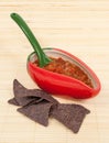 Salsa with blue corn tortilla chips Royalty Free Stock Photo