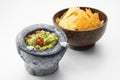 salsa and corn chips on white background. Royalty Free Stock Photo