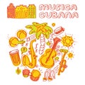 Salsa cuban music and dance illustration with
