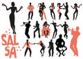 Salsa dance clipart collection. Set of latin music dancers and musician isolated on white background