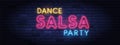 Salsa dance party colorful neon banner