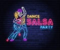 Salsa dance party colorful neon banner