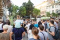 Salsa dancers in outdoor cafe near Diana fountain at Market square in Lviv