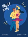 Salsa dancing party poster or invitation card template flat vector illustration. Royalty Free Stock Photo