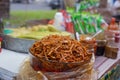 Salsa macha with crispy tortillas at a street stall Royalty Free Stock Photo