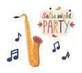 Salsa Night Party Banner With Saxophone Brass Wind Instrument Known For Its Smooth And Soulful Sound Royalty Free Stock Photo