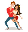 Salsa party, latino dancer vector illustration. Cuban couple of happy woman and man