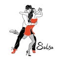 Salsa party poster. Elegant couple dancing salsa. Retro style.people dancing salsa and musicians playing latin