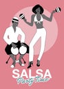 Salsa Party Time. Young man playing bongos and beautiful woman dancing Royalty Free Stock Photo